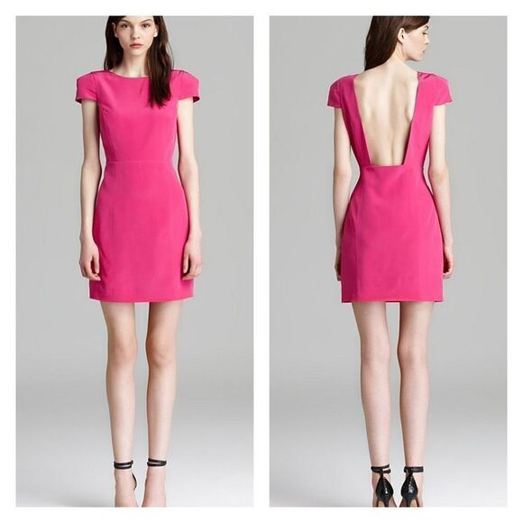Tibi Womens Silk Lined Short Cap Sleeves Open Back Mini Sheath Dress Pink Size 2 - Picture 1 of 11